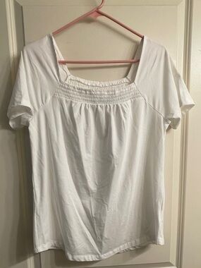 Women’s smocked square neck Top white